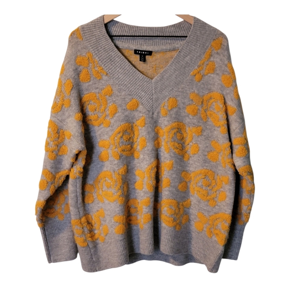 Tribal Women’s V-neck Intarsia In‎ Sunset Sweater Size 1X